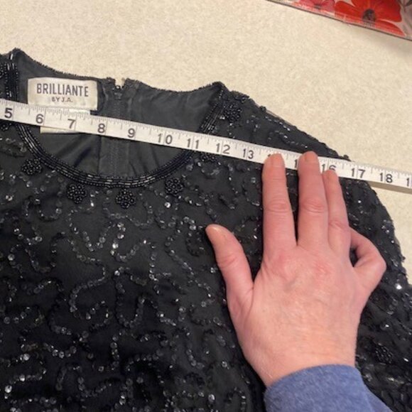 BRILLIANTE by JA Sequins Lace Formal Tiered Dress Black Sleeves Party Size Large - Picture 8 of 9